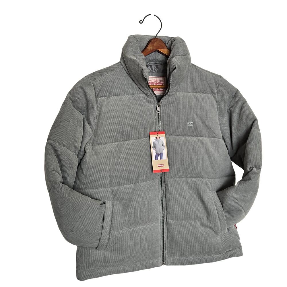 New Levi's Women's Corduroy Mint Green Stand Collar Puffer Zip up Jacket Medium - Picture 16 of 16